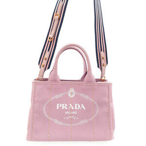 Prada Canapa Tote Denim canvas handbag top handles 2way Pink